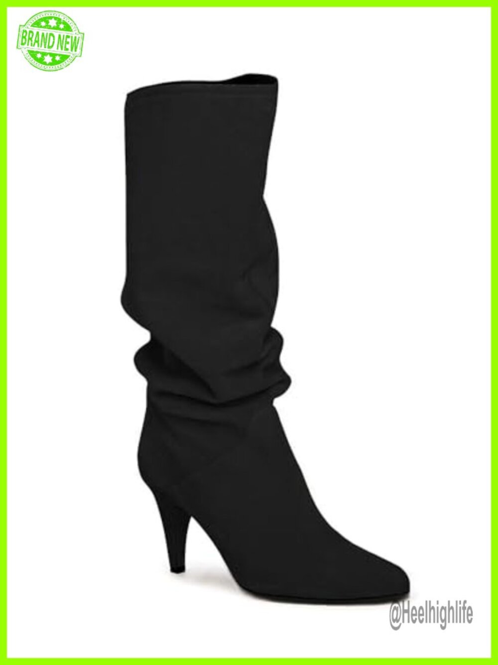Slouchy Knee High Wide Calf Kitten Heel Pointed Toe Pull On Winter Boots